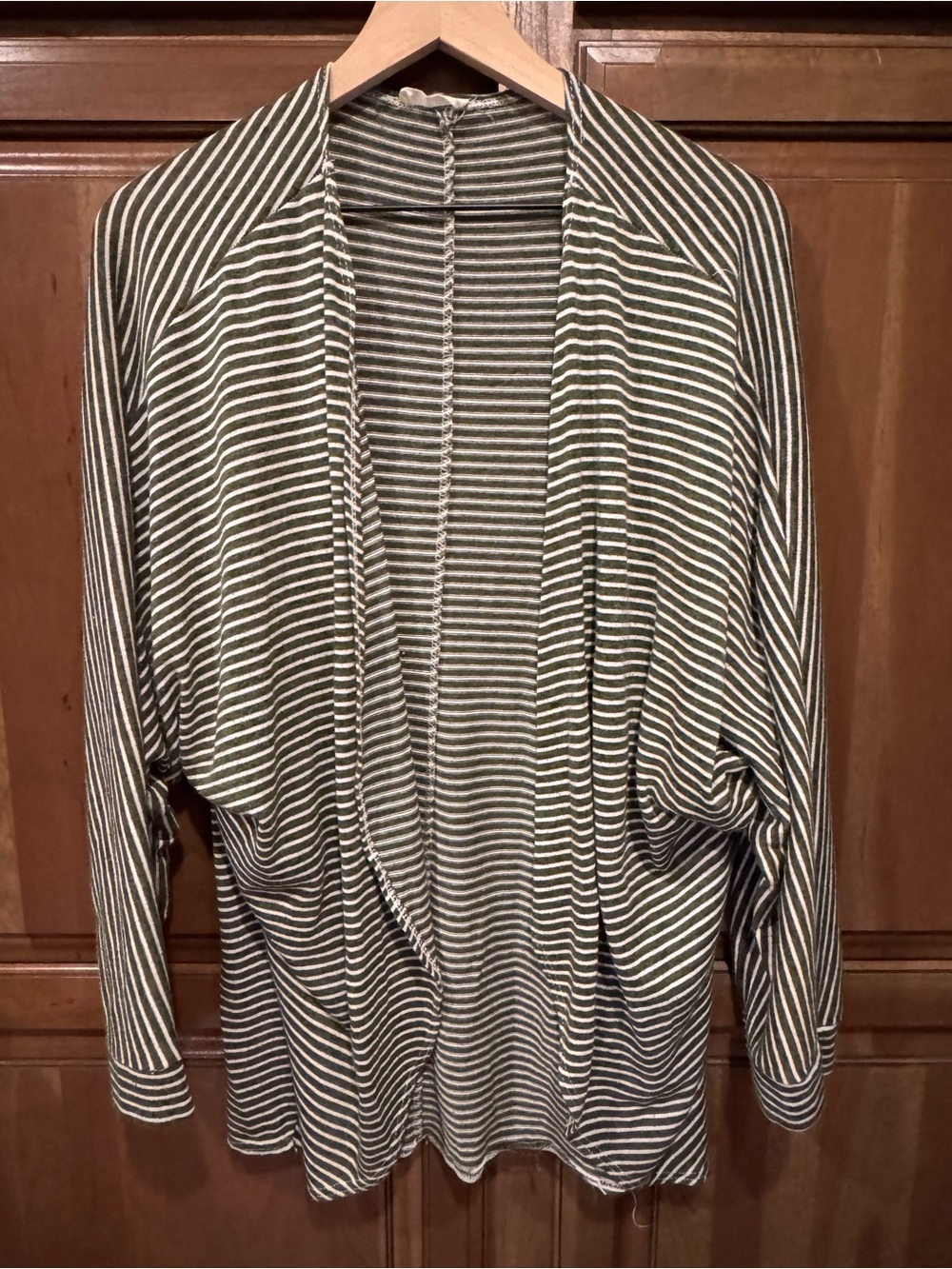 Olivia Rae Olive Green and White Striped Open Cardigan
